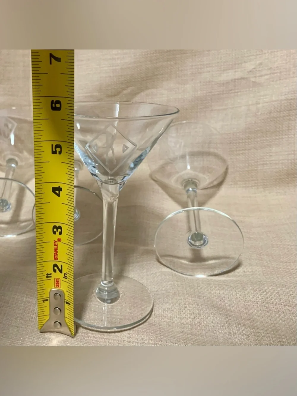 🔍 Vintage Etched Monogram (4) Martini Glasses Diamond 
